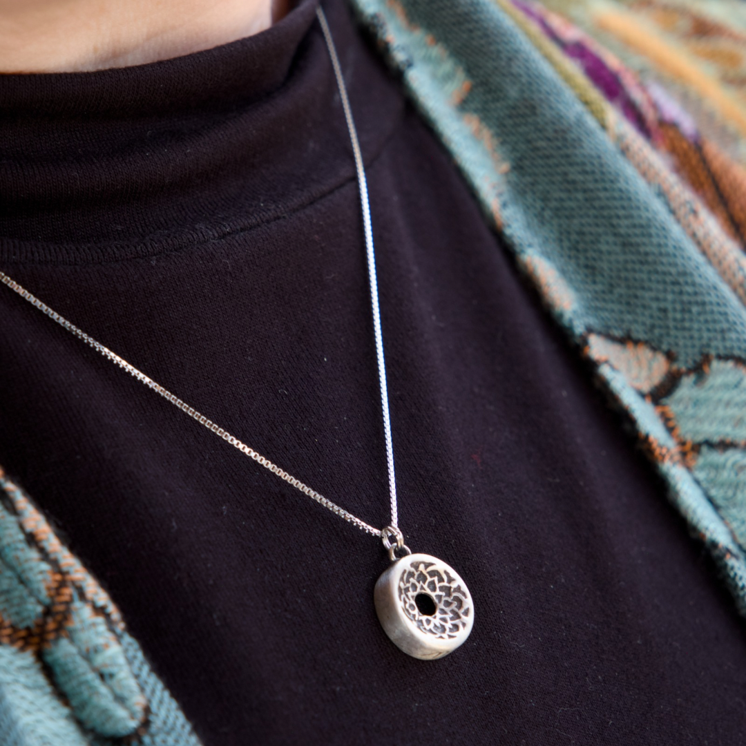 Crown chakra necklace, 14mm handmade sterling silver Sahasrāra centering pendant