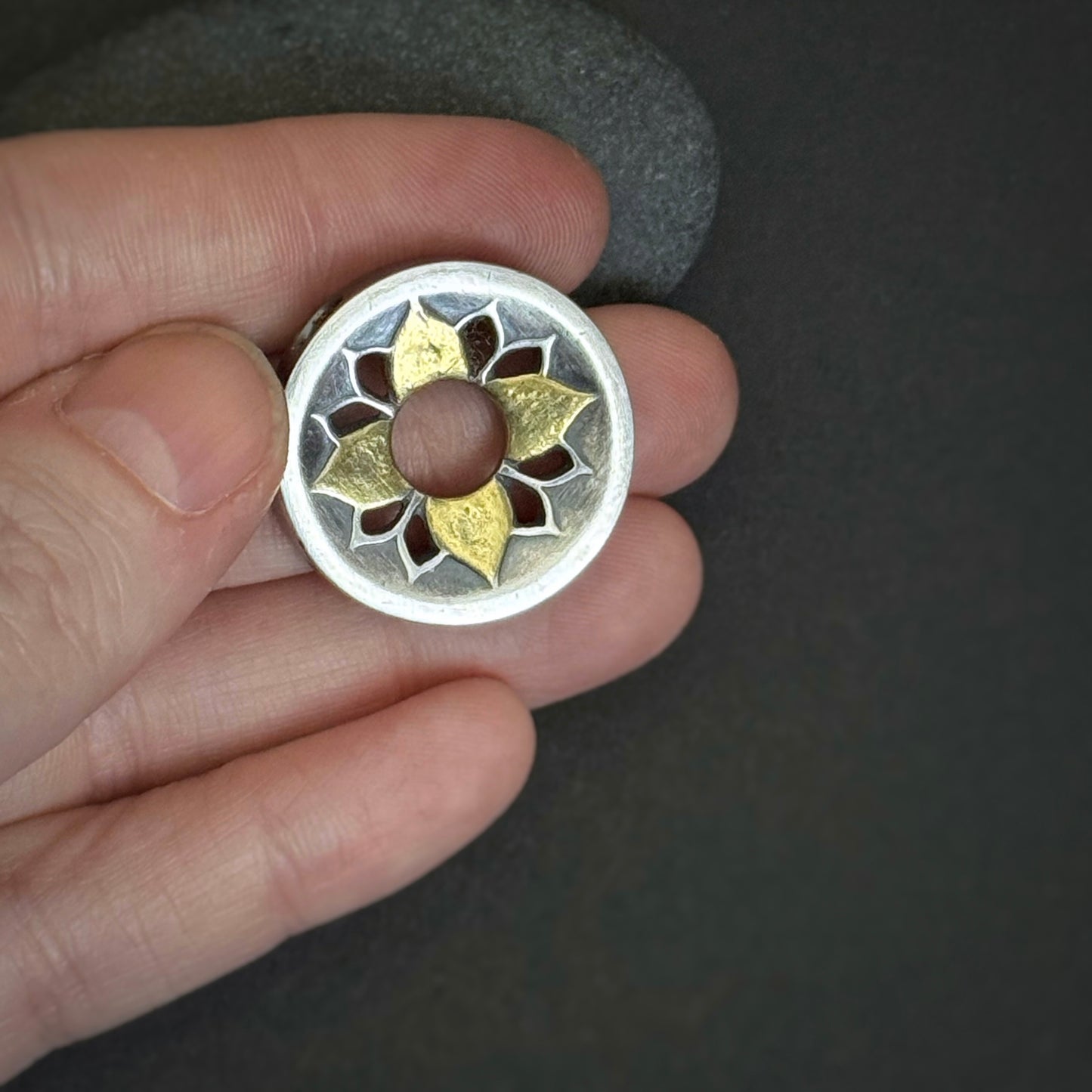 Heart Harmony Pendant - 24mm Carved, 22K Gold Accents (#13)