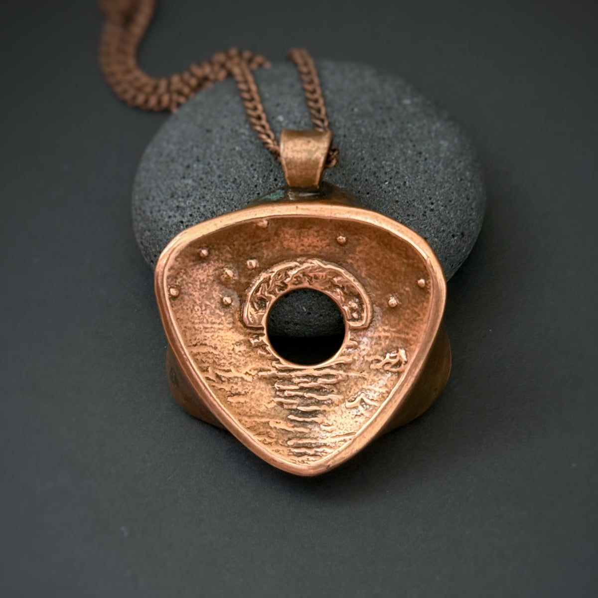 Sun & Moon Offset Pendant w/Bail, 32mm, Copper