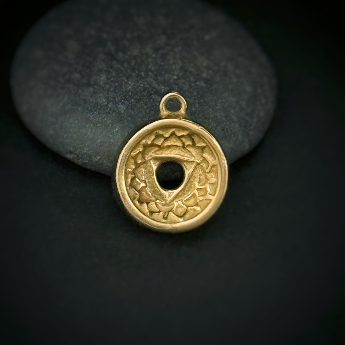Throat Chakra Pendant, 14mm, “Gold” Bronze