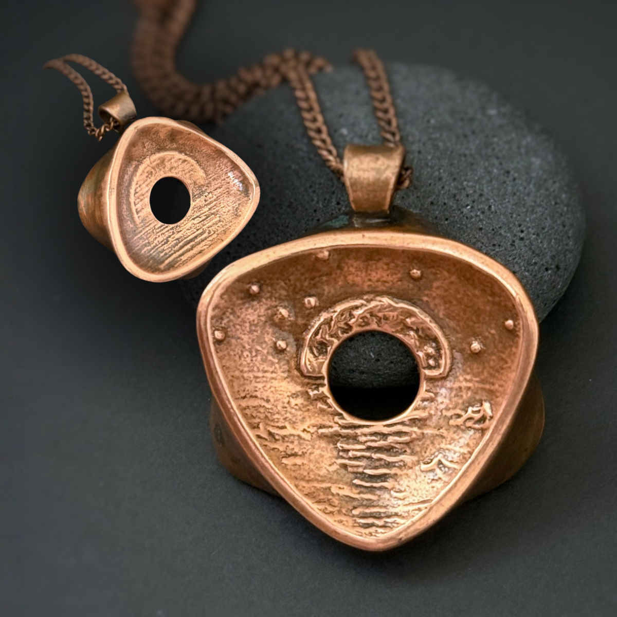 Sun & Moon Offset Pendant w/Bail, 32mm, Copper