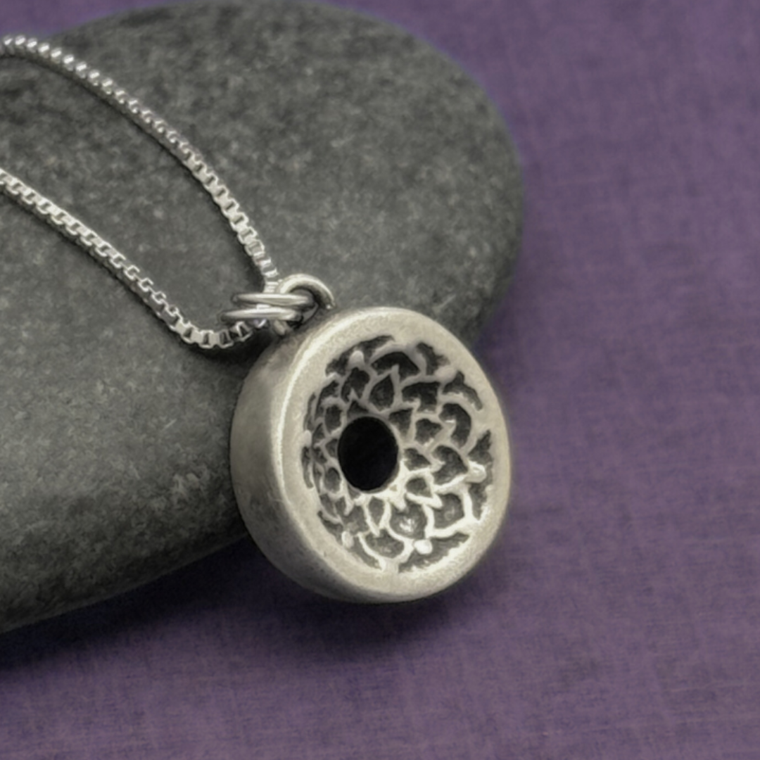 Crown chakra necklace, 14mm handmade sterling silver Sahasrāra centering pendant