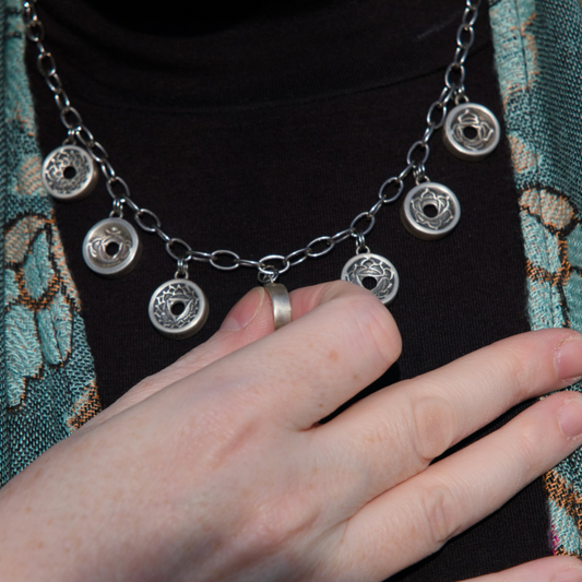 Seven Chakras Charm Necklace, Sterling Silver, 20" chain