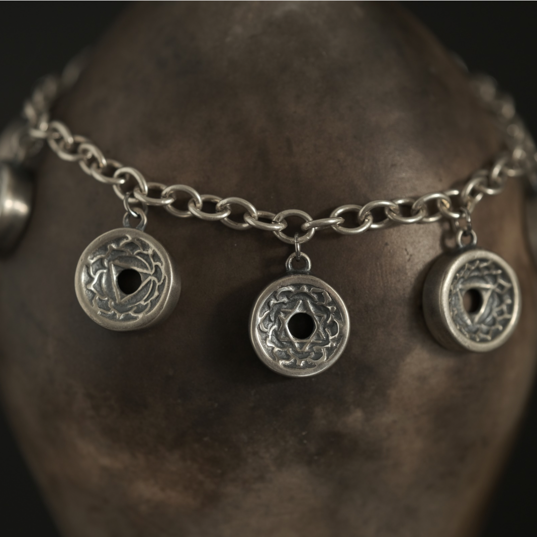 Seven Chakras Charm Necklace, Sterling Silver, 20" chain