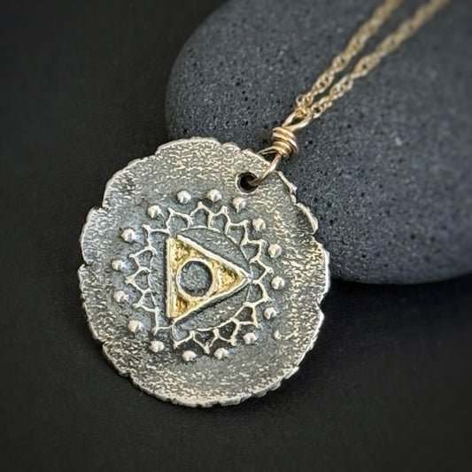 Throat Chakra, 25mm, FS/22k, 18" 14k Gold Filled Chain (#39)