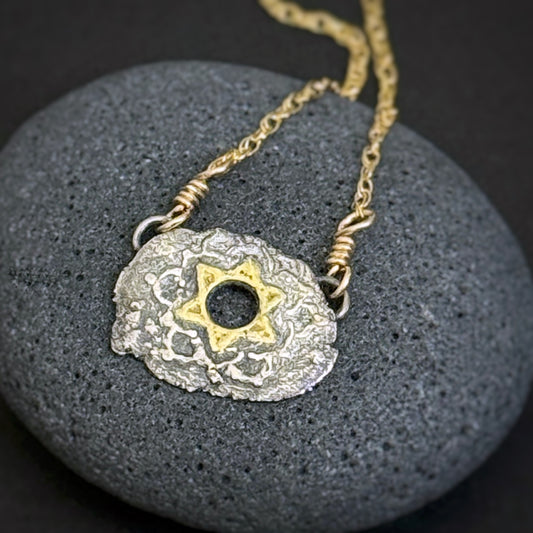 Heart Chakra, 15mm, FS/22k, 14" 14k Gold Filled Chain (#43)