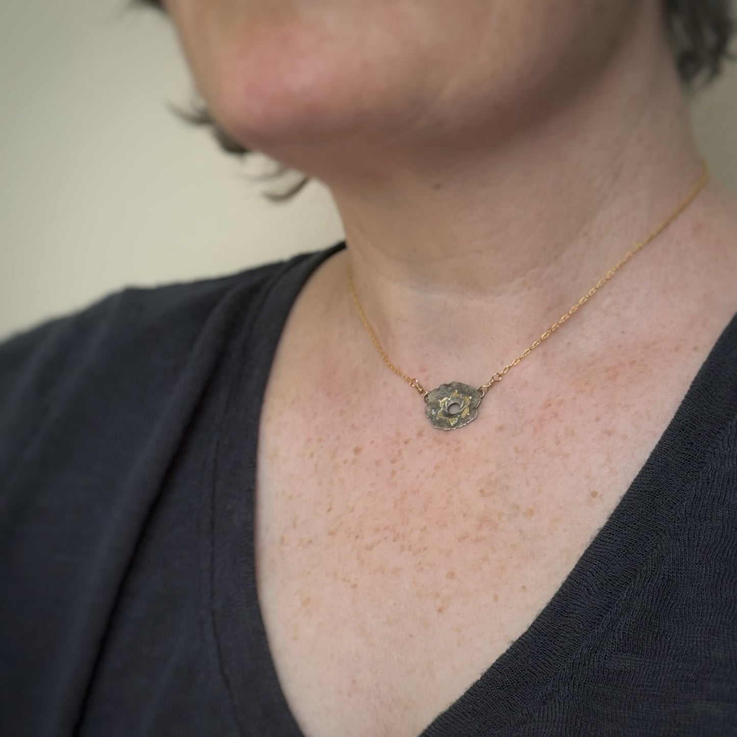 Sacral Chakra, 18mm, FS/22k, 14.75" 14k Gold Filled Chain (#49)