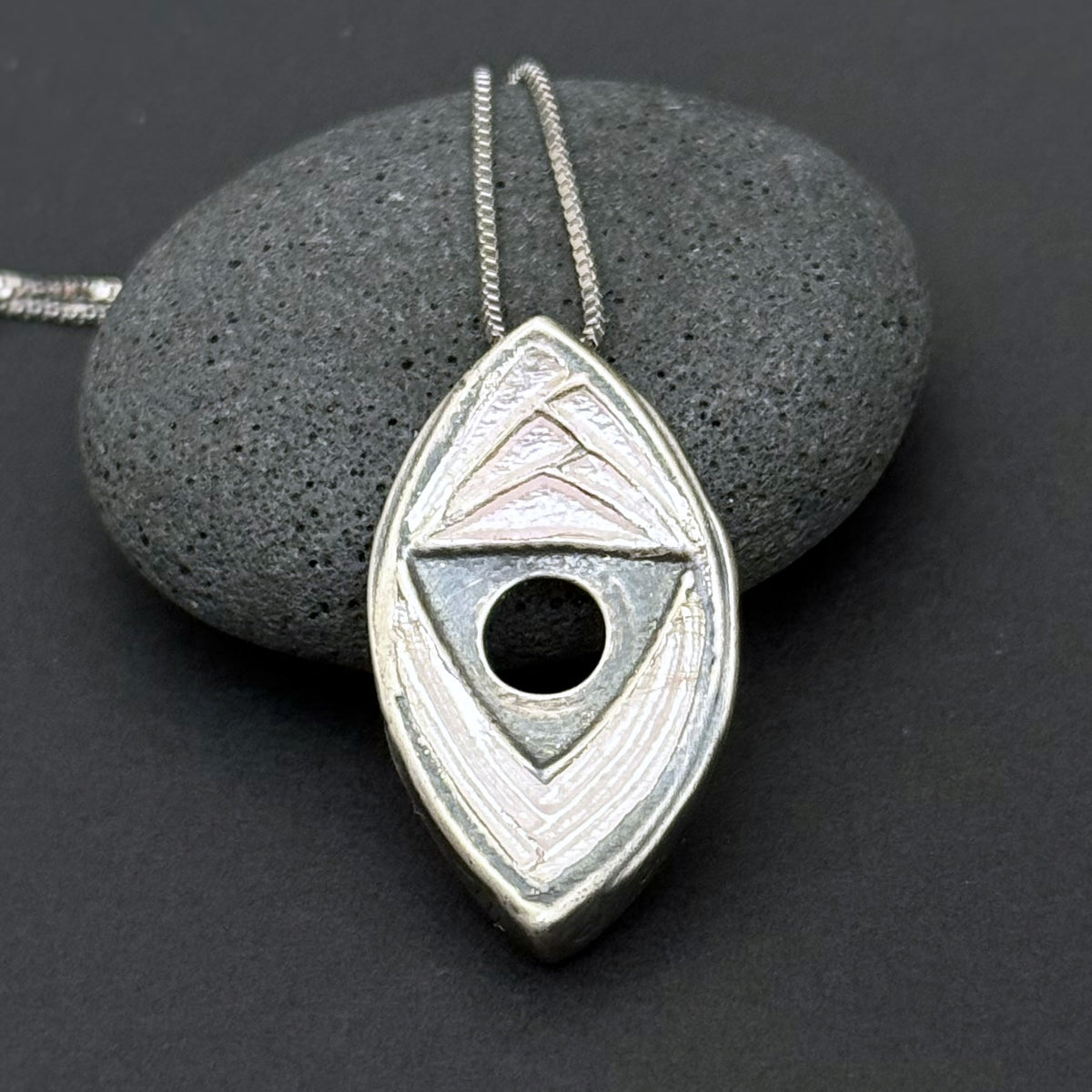 Yoni Pendant, 28mm, Fine Silver w/Light Pink Enamel