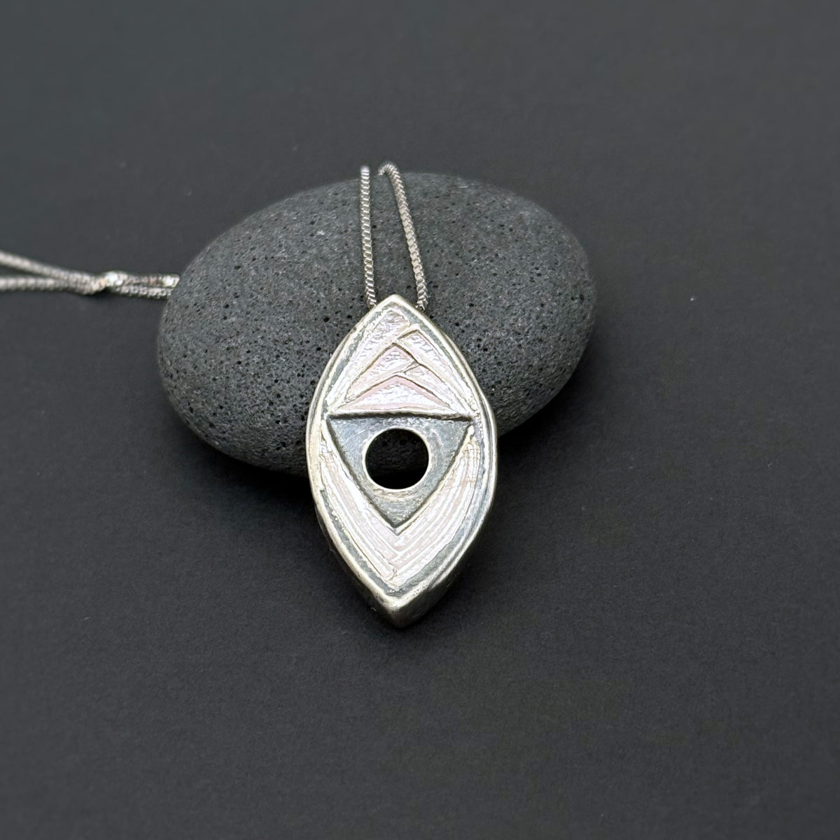 Yoni Pendant, 28mm, Fine Silver w/Light Pink Enamel