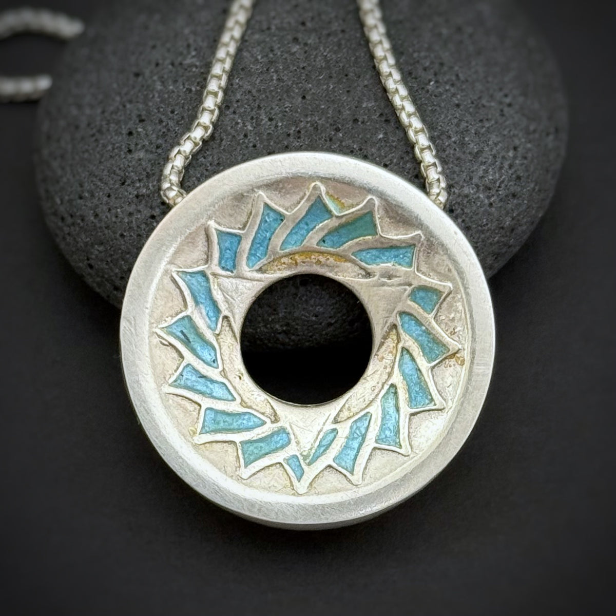 Throat Chakra Pendant, 26mm, Fine Silver w/Blue Enamel