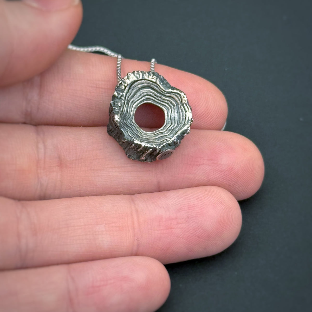 Rooted Rings Pendant, 16mm, Sterling Silver, "Groud" Misprint B