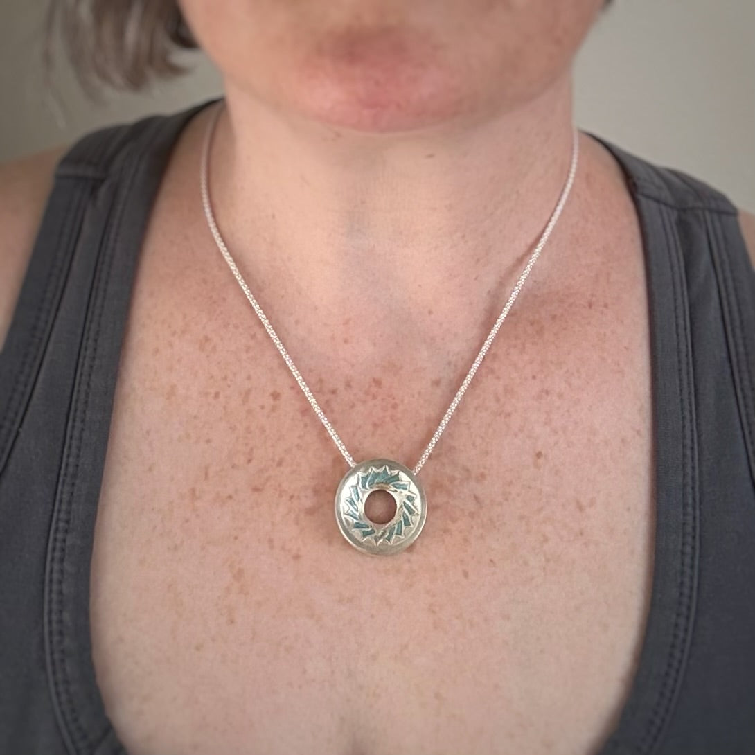 Throat Chakra Pendant, 26mm, Fine Silver w/Blue Enamel