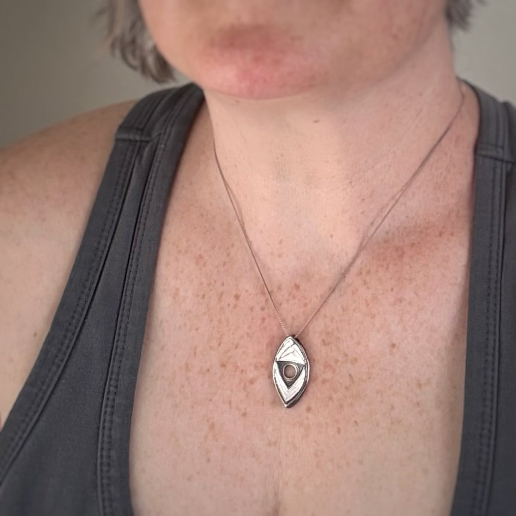 Yoni Pendant, 28mm, Fine Silver w/Light Pink Enamel