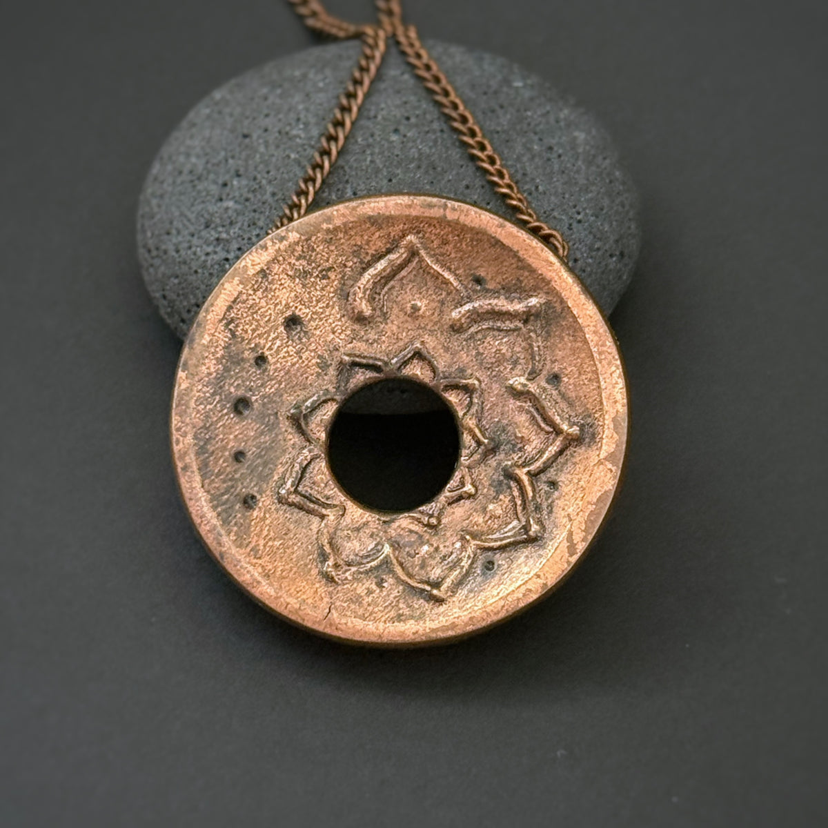 Spiral Lotus Pendant, 34mm, Copper