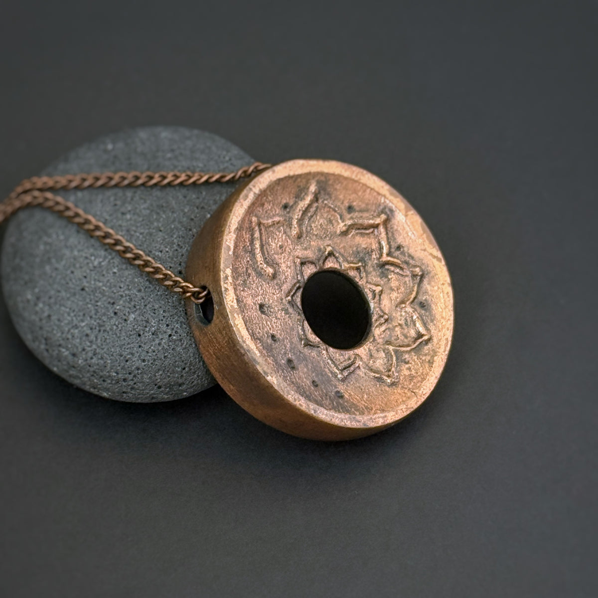 Spiral Lotus Pendant, 34mm, Copper