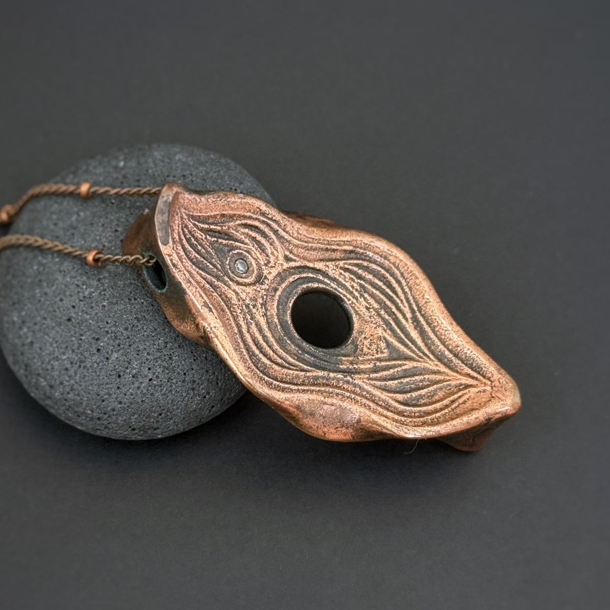 Yoni Pendant, 50mm, Copper w/CZ