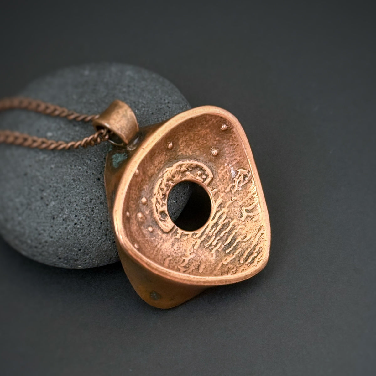 Sun & Moon Offset Pendant w/Bail, 32mm, Copper