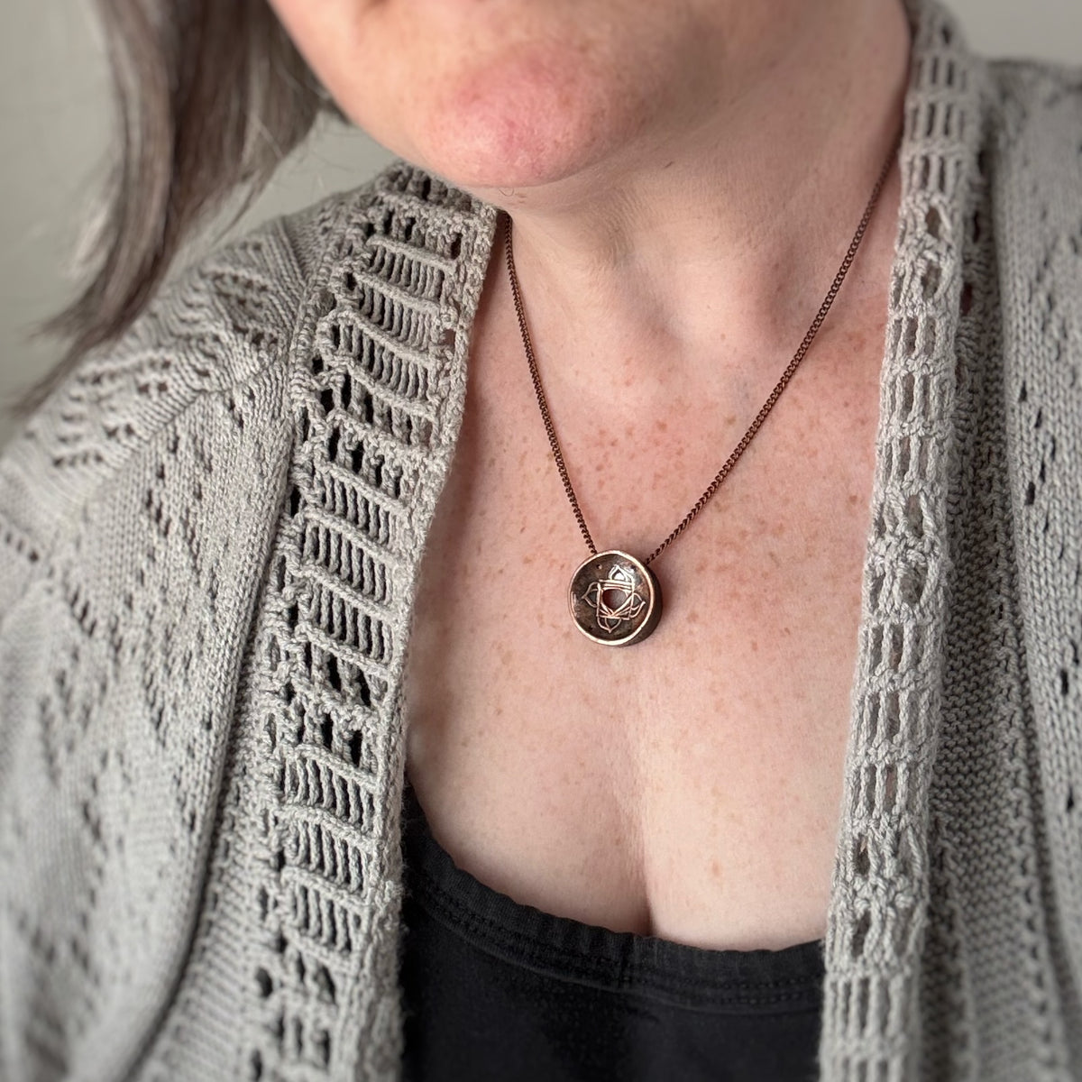 8 Petal Lotus Pendant, 20mm, Copper