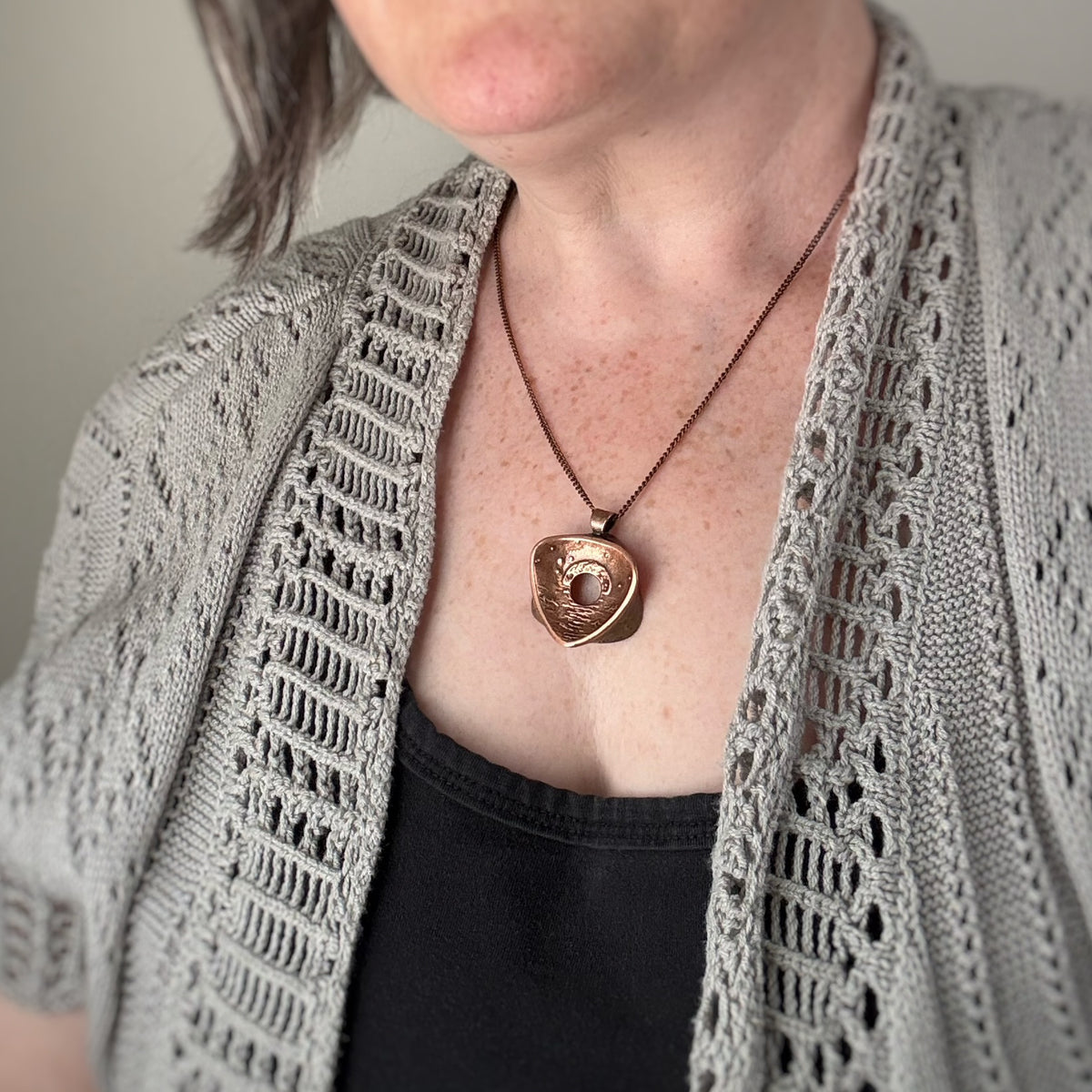 Sun & Moon Offset Pendant w/Bail, 32mm, Copper