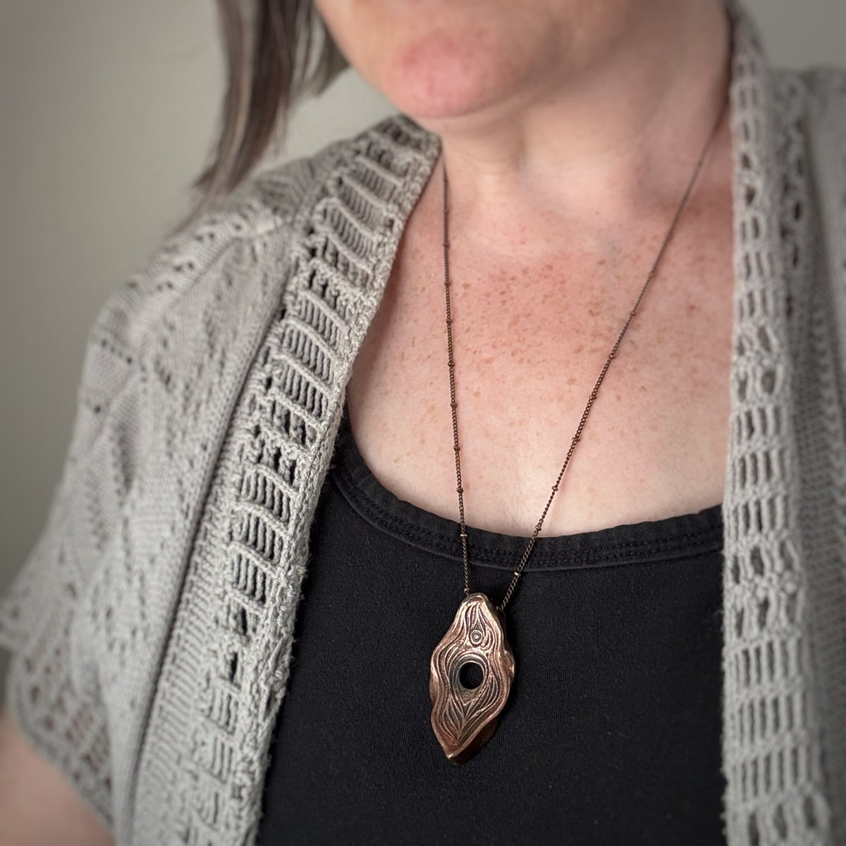 Yoni Pendant, 50mm, Copper w/CZ