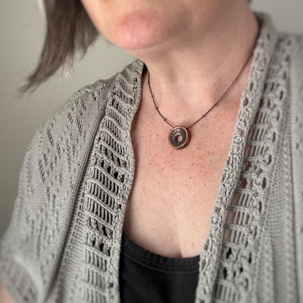 Torus Pendant, 20mm, Copper w/Accents