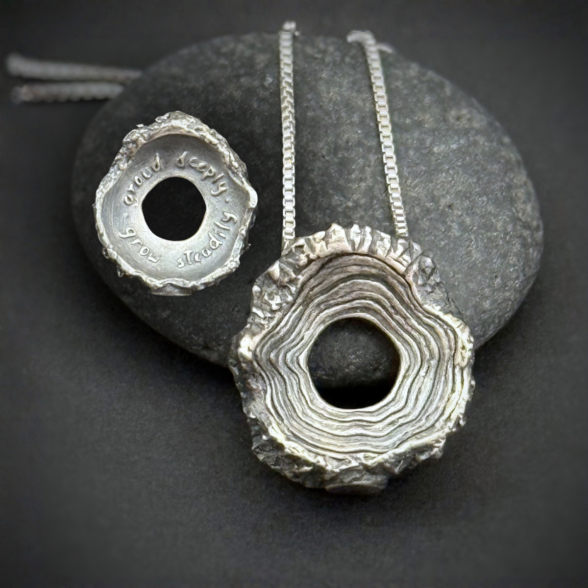 Rooted Rings Pendant, 16mm, Sterling Silver, "Groud" Misprint B