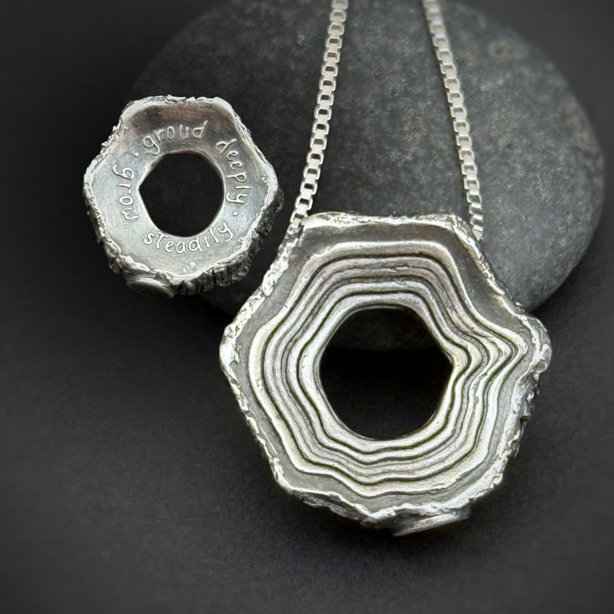 Rooted Rings Pendant, 20mm, Sterling Silver, "Groud" Misprint A